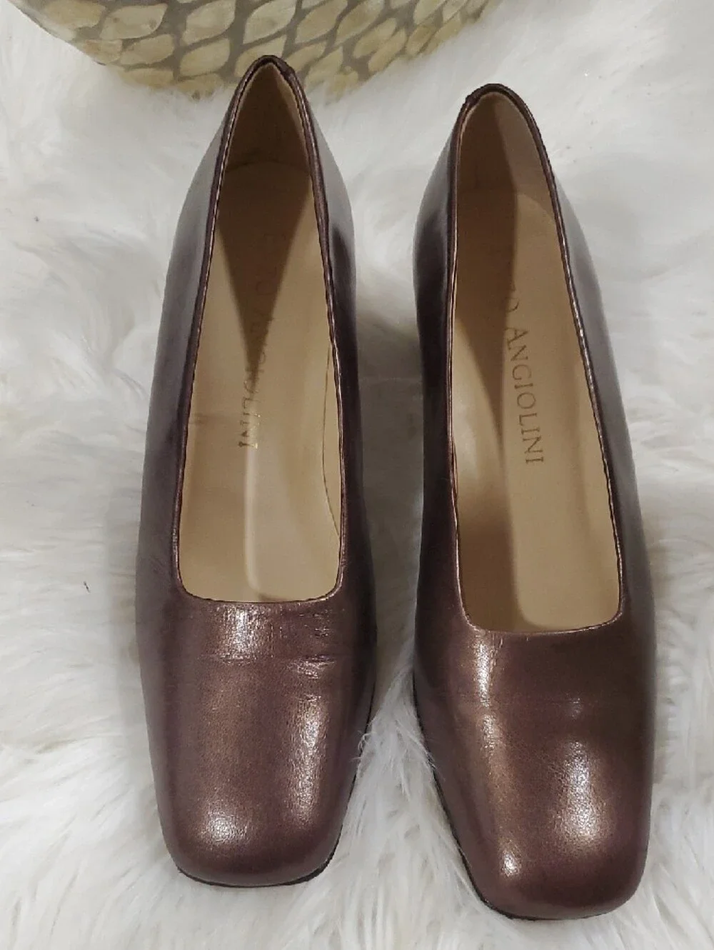 Enzo Angiolini Bronze Metallic Square-Toe Pump Shoes Size 7.5 - Picture 11 of 12